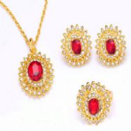 3 pieces Red 18k Gold Plated Austrian Crystal Necklace, Earrings, Ring set